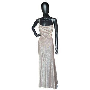 NWOT - Hayley Paige Liquid Metallic Rose Formal Gown